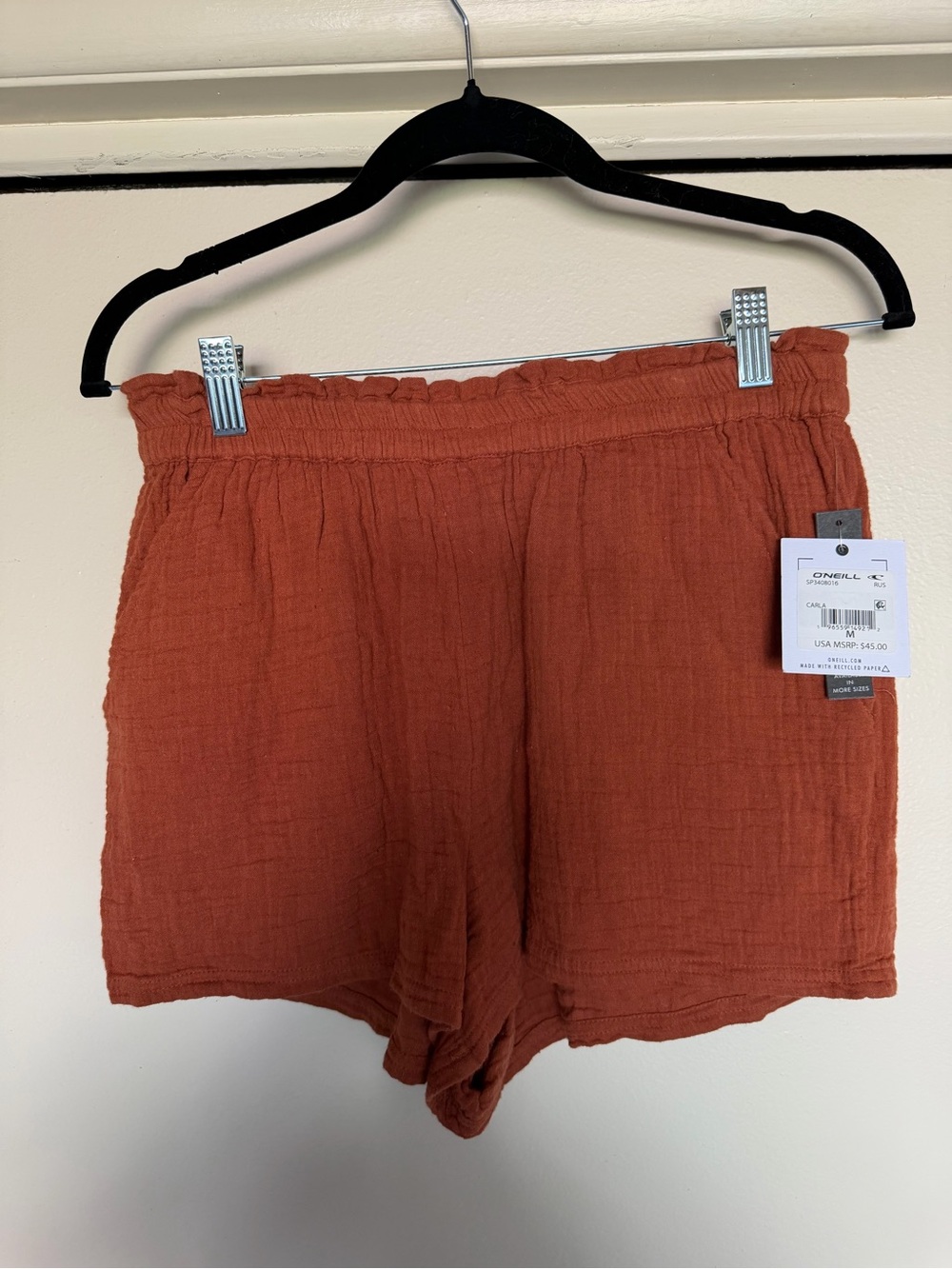 O'Neill Women's High-Waist Cotton Gauze Rust Orange Shorts